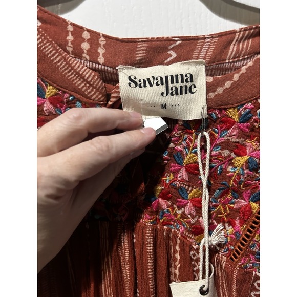 Savanna Jane Brown Cream Floral Embroidery Top Sz M NWT Western Boho Festival - Picture 3 of 7